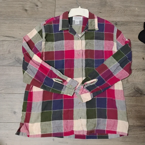 90's Carolina Colours Colorblock Gauze Button-Up Shirt XL 100%Cotton Windowpane - Picture 13 of 15